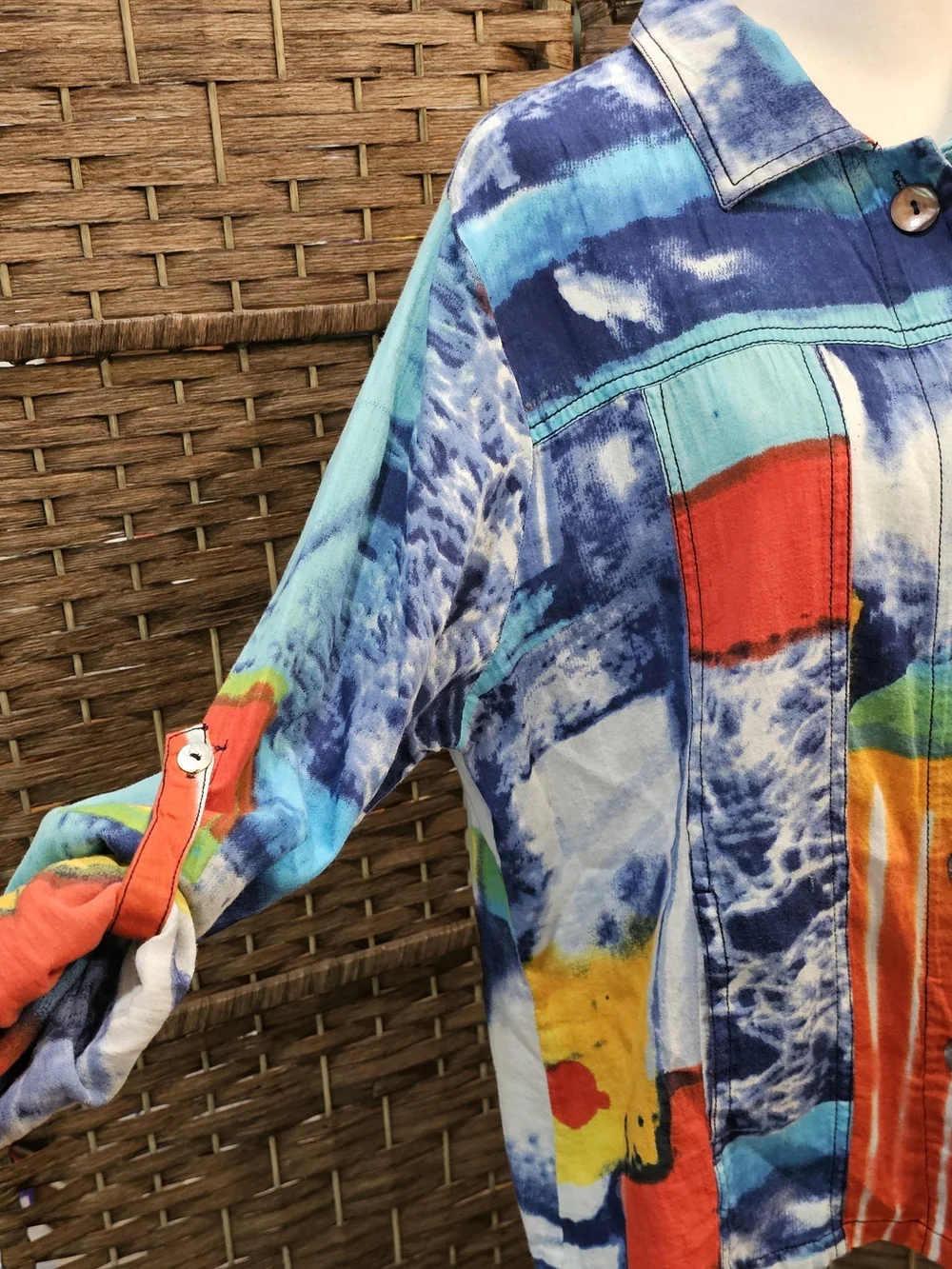 Parsley & Sage Turquoise Blue Multi-Color Abstract Button Jacket
